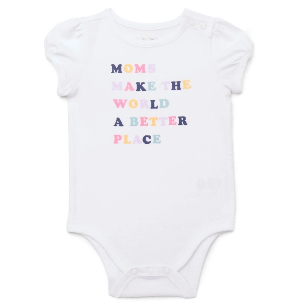 White "Moms Make The World a Better Place" Baby Onesie Size 3-6 Months